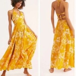 Free People Yellow Floral Halter Maxi Dress